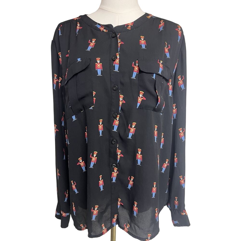 Nutcracker Christmas Blouse Soho Jeans & Company L Toy Soldier Holiday